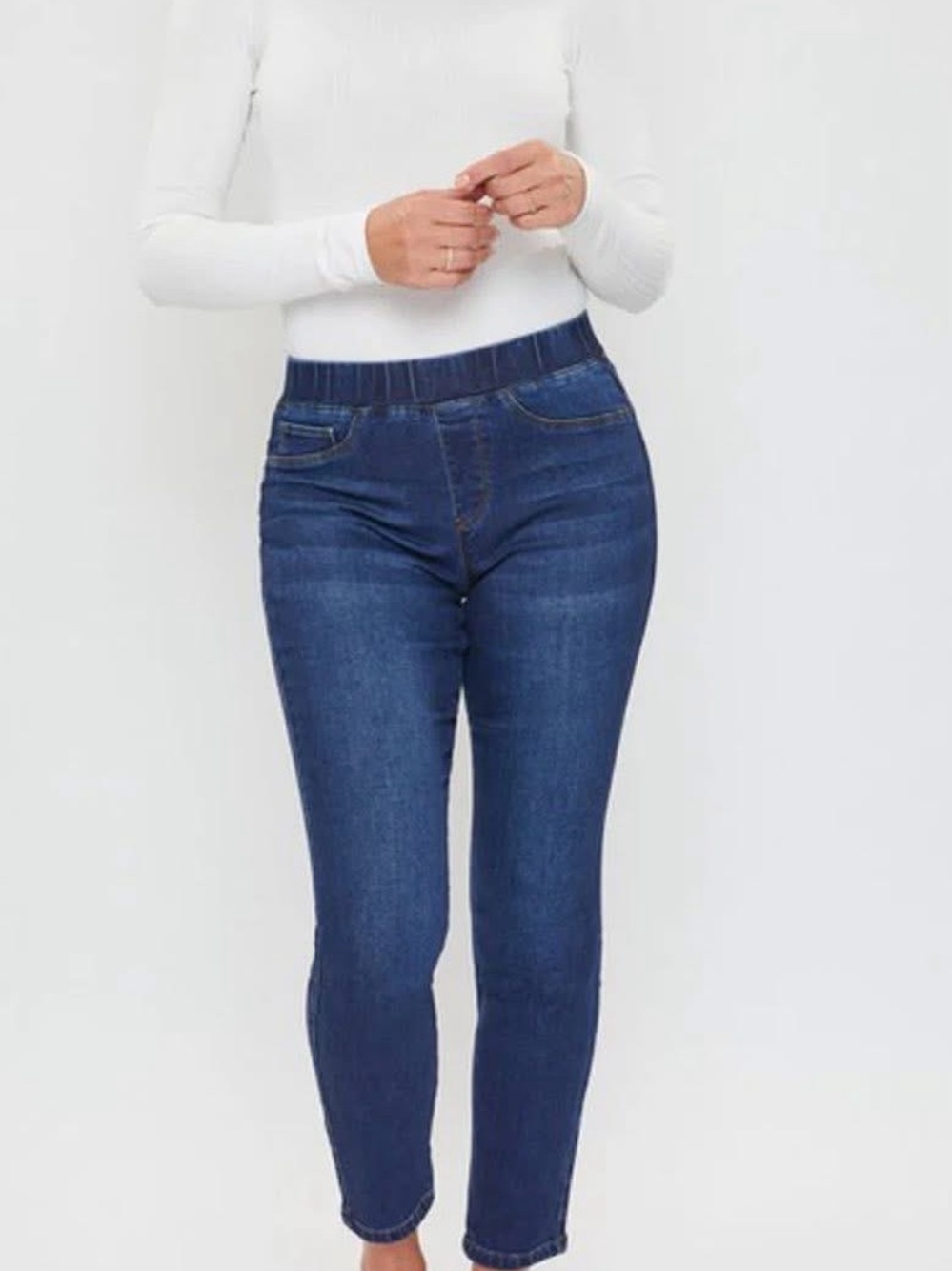 Women’s Dark Blue Elastic Waist Skinny Jeans